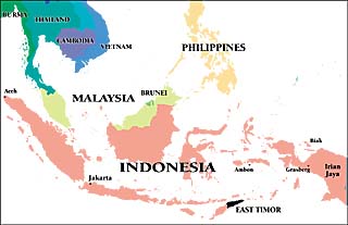 East Timor, the world's most recent nation, lies 1000 miles east of Jakarta, the Indonesian capitol.