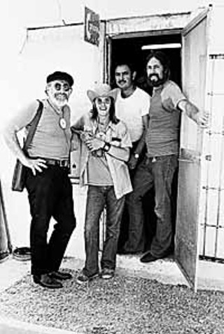  Outside Zaz Records in  San Antonio (l-r) Jerry, Doug, unidentified, and Augie, 1972
